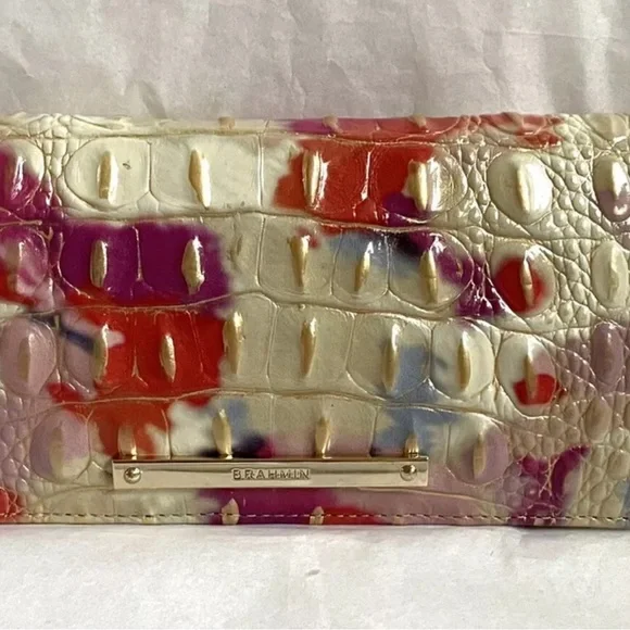 NWT! RARE Brahmin Melbourne Ady Croc Embossed Leather Slim Wallet FIESTA!!!